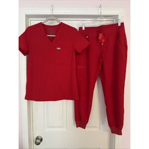 Figs Women's Red Scrub Top and Capris Set
